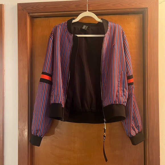 Striped satin bomber jacket - Picture 2 of 6